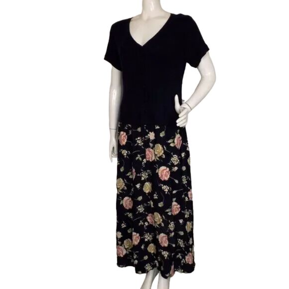 new EXPRESSIONS Dress, L, Vintage, Ribbed Blue Upper/Poly Maxi Skirt, Short slv - Picture 3 of 10